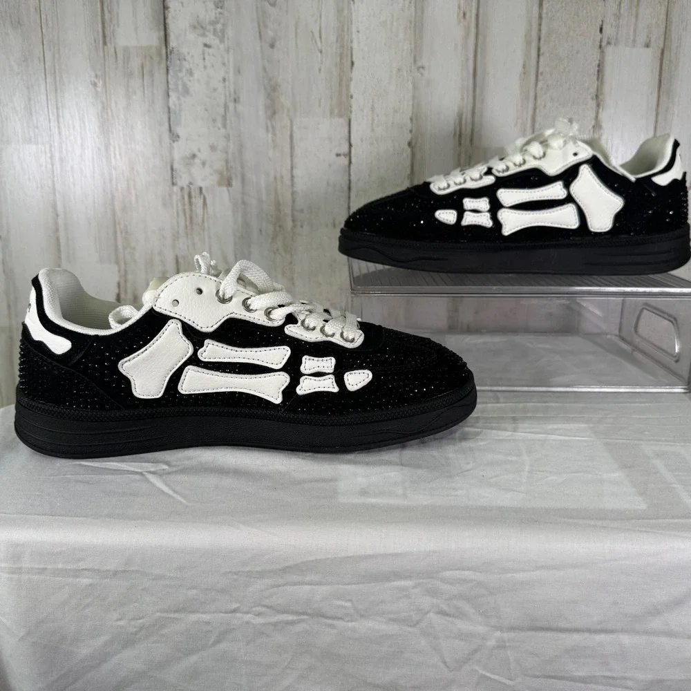 NIB Watson Boneba Shoes Womens 8.5 Brightstone Black White Skeleton Streetwear